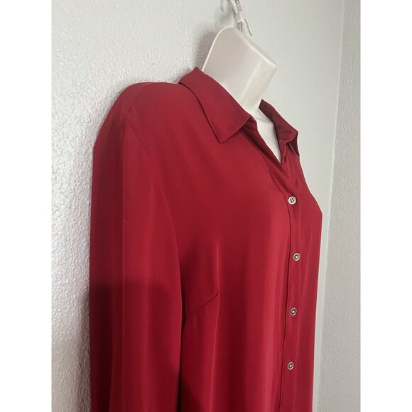 Chicos Red Pleated Back Button Up Blouse Shirt Size 3 Or XL - Picture 5 of 12